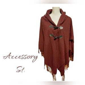𝅺accessory St Poncho Red and black houndstooth Cape One size